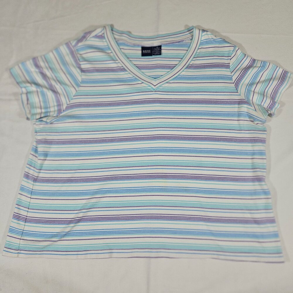 Women's Basic Edition Short Sleeved V-Neck Striped Shirt Size 3X New W/O Tags - Picture 3 of 6
